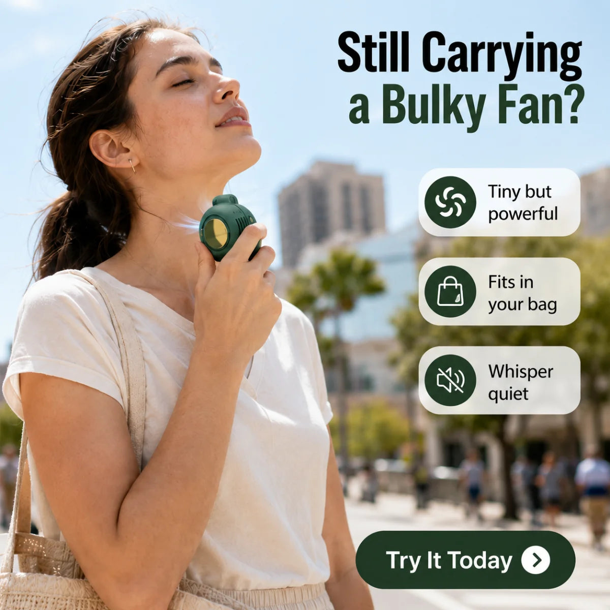 Stay Cool Anywhere – Hands-Free Portable Fan