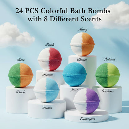 Get the 24-pack bath bomb set at 36% OFF and turn every evening into a show of light and color."