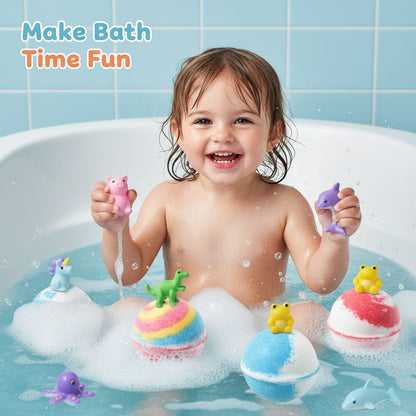  Each bath bomb hides a rare glow-in-the-dark figurine! Collect all 24 sea and land animals for a magical underwater experience."